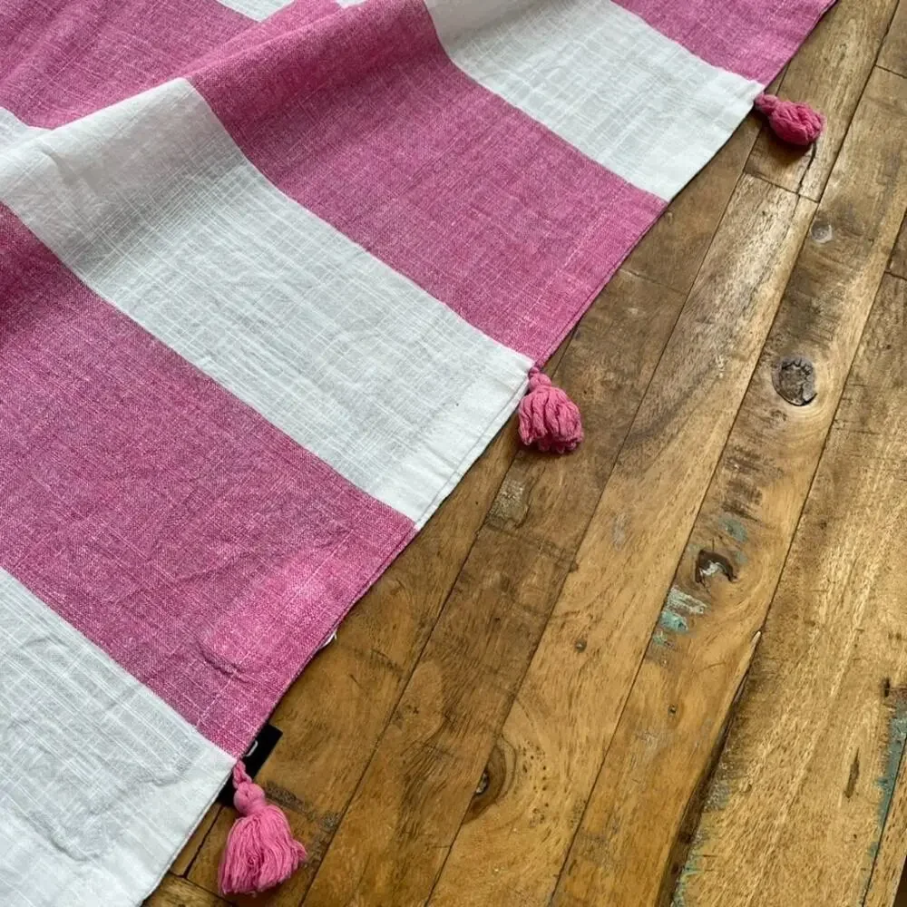 2 GAP Home Organic Cotton Pink Ombre Striped Window Curtain Panels 48x95